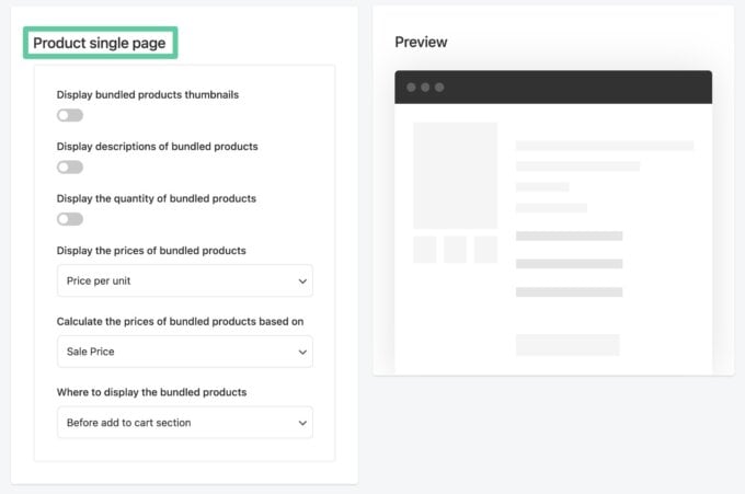Configurar paquetes de productos en una sola página de producto