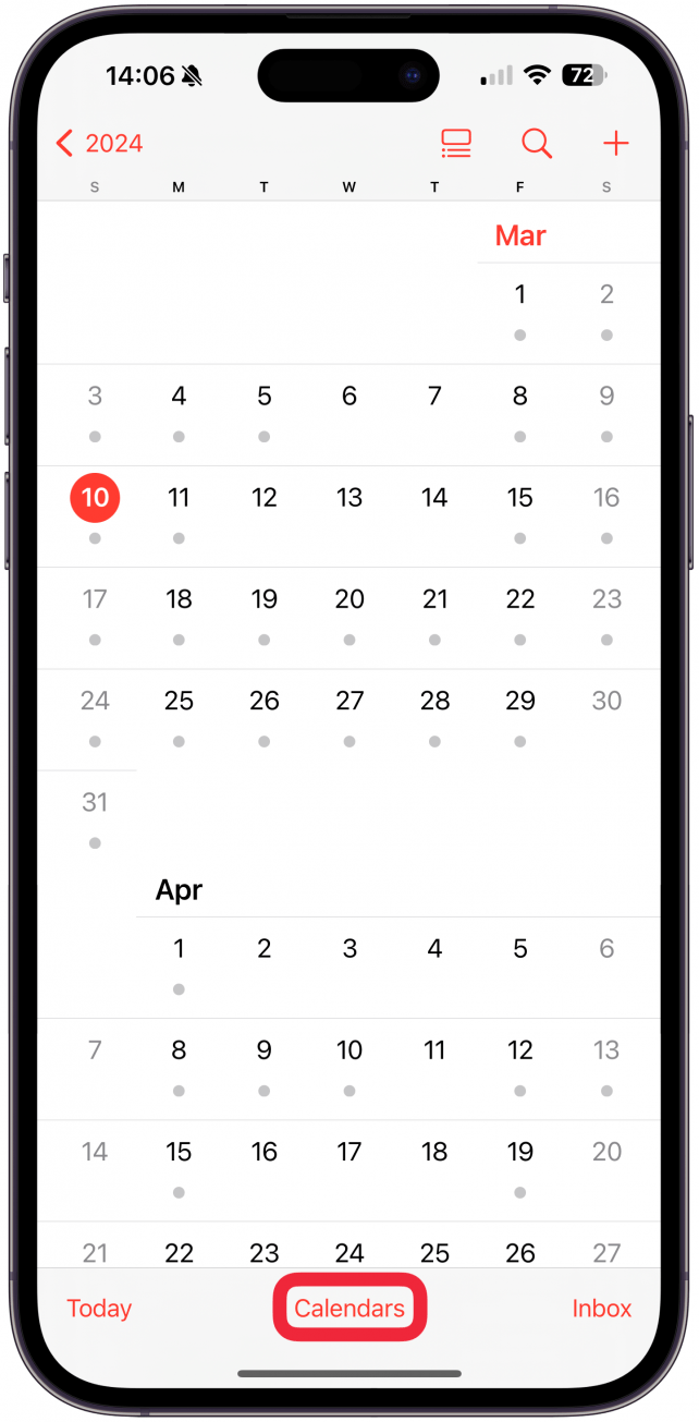 Toca Calendarios en la parte inferior de tu pantalla.