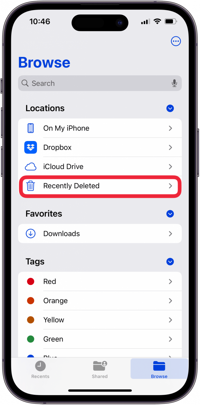 toque eliminado recientemente para borrar archivos eliminados iphone y ipad