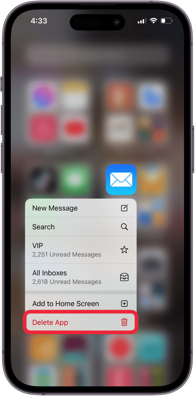 elimine la aplicación de correo y vuelva a instalarla si el correo electrónico desaparece del iPhone