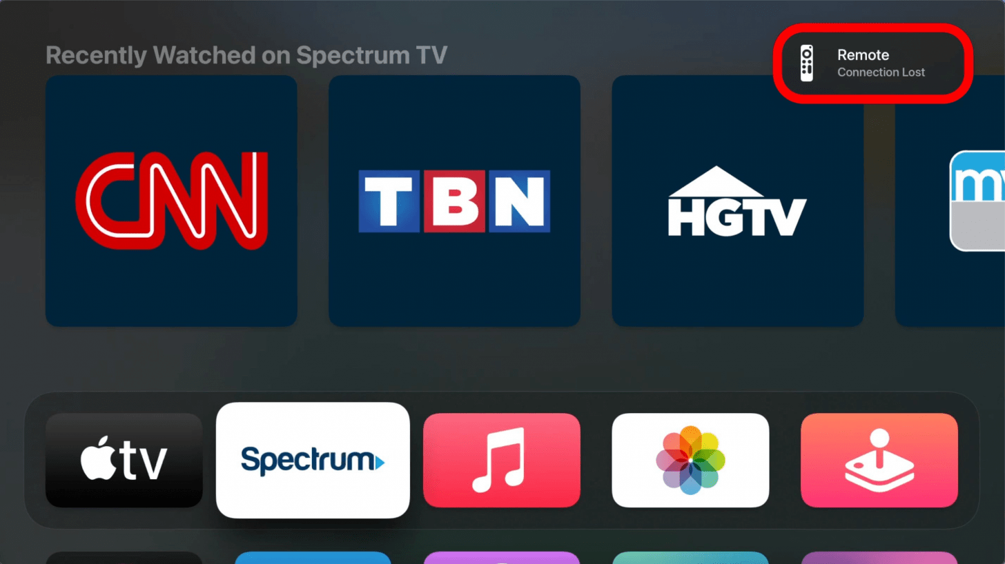 Una vez que vea una notificación de Conexión perdida en su pantalla, sabrá que el control remoto de su Apple TV se está reiniciando.