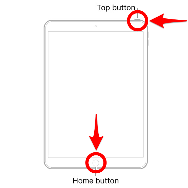 Mantenga presionado el botón Inicio y el botón superior