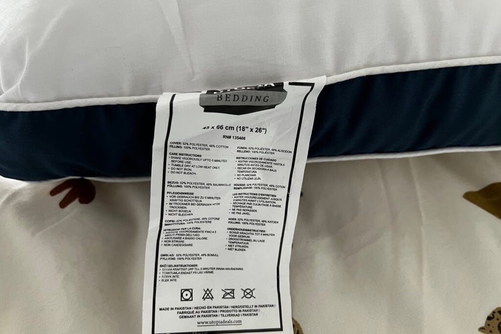 Instrucciones de cuidado de las almohadas de calidad hotelera tamaño queen de Utopia Bedding