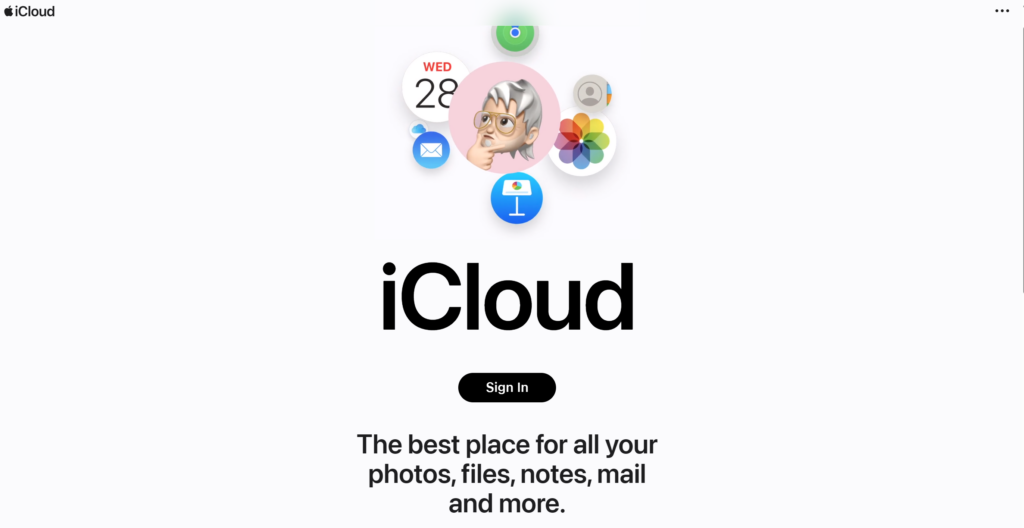 página de inicio de iCloud