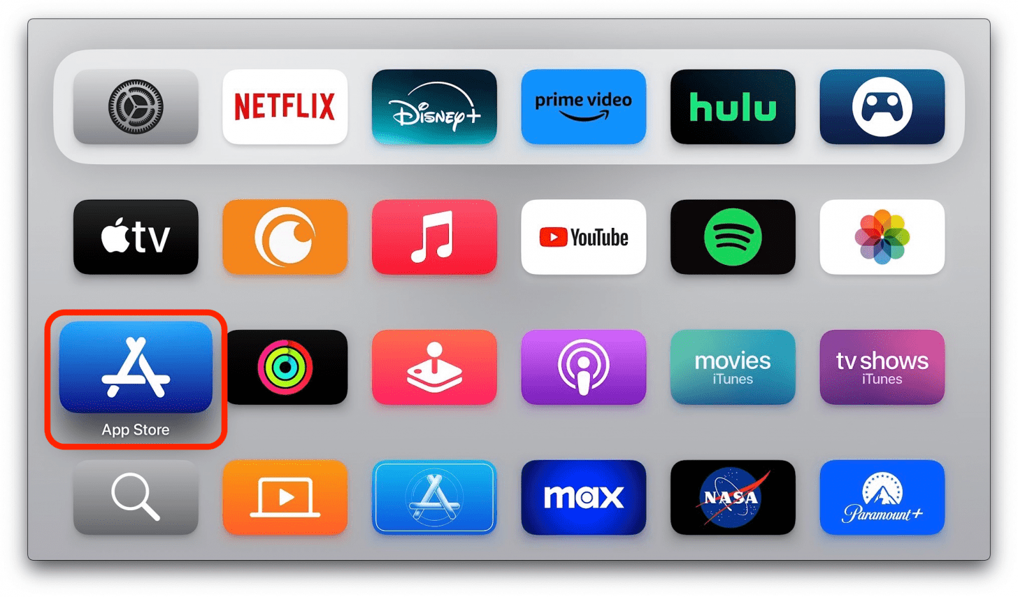 Enciende tu Apple TV y navega hasta tu App Store.